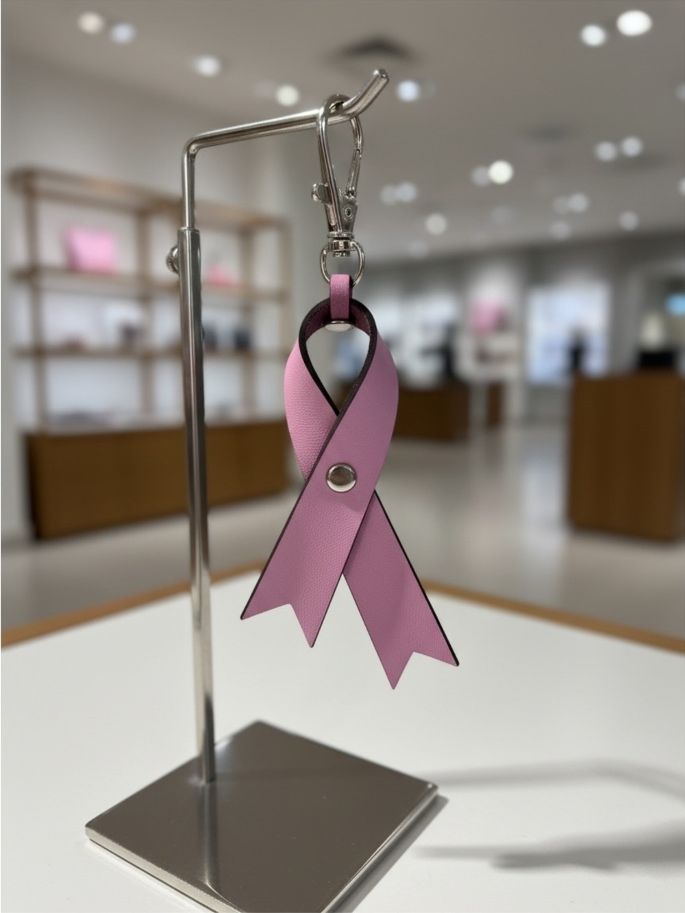 Pink Ribbon Leather Keychain Bag Charm